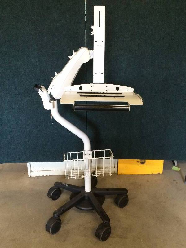 lot 19 image: Mobile Standing Desk Monitor Computer Laptop Mobile Mount System Hospital Cart