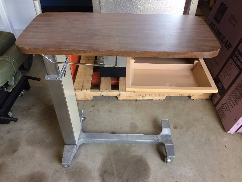 lot 8 image: Mobile Height Adjustible Great For Home Office Laptop Computer Use or Overbed Workstation Automatic Overbed Table with Accessory Drawer