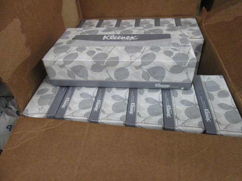 lot 158 image: Case of 36 boxes of 100 Kleenex Fac...