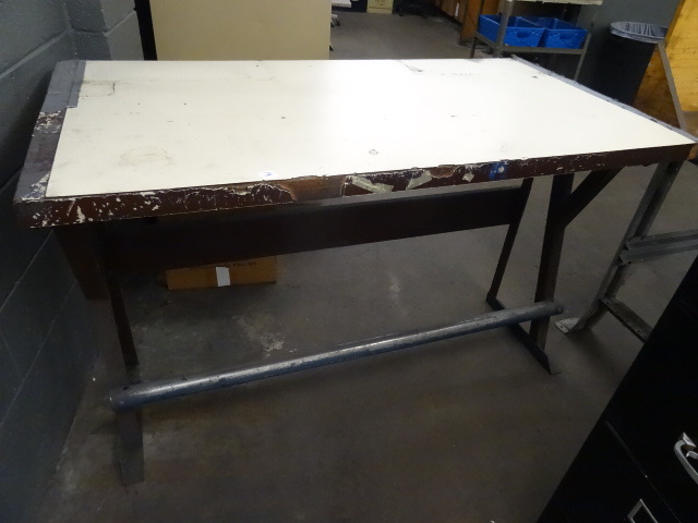 lot 19 image: Metal framed work bench with wood t...
