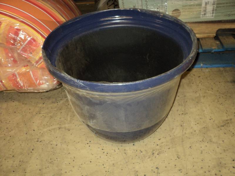 blue planter, 17in highx21in diamet...