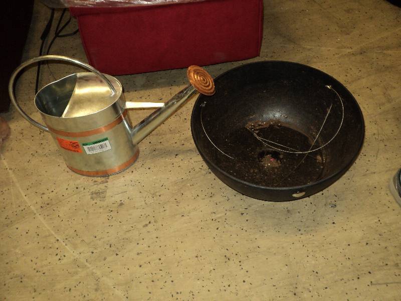 hanging planter and sprinkling can...