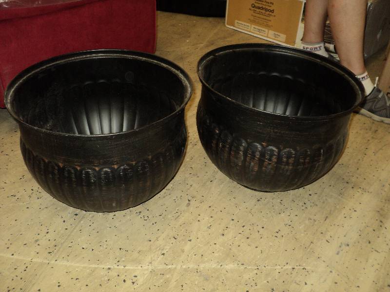 two metal planters, 11in highx16in ...
