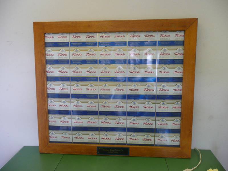 lot 3 image: Vintage Hamms Beer Uncut Cans ,Framed With Plaque - Approx 45wide 39high - See Pictures