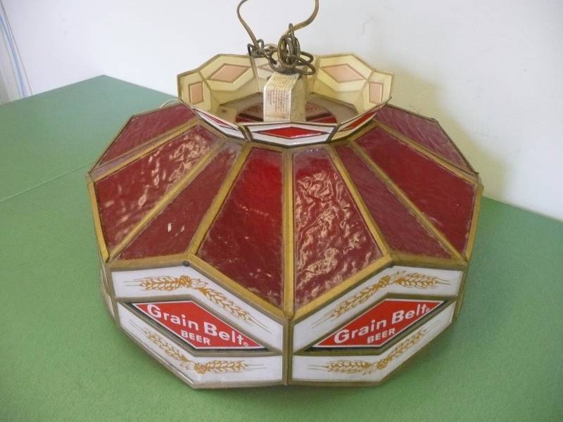 lot 13 image: Vintage Grain Belt Beer Hanging Bar Light - Works - Approx 20 by 20 - See Pictures