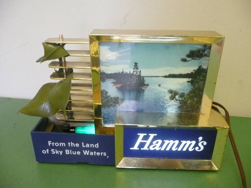 lot 14 image: Vintage - Hamms Beer Lighted Bar Light Lake Scene - Register Topper - RARE - See Pictures