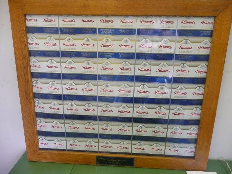 lot 15 image: Vintage Hamms Beer Uncut Cans ,Framed With Plaque - Approx 45wide 39high - See Pictures