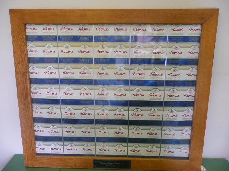 lot 25 image: Vintage Hamms Beer Uncut Cans ,Framed With Plaque - Approx 45wide 39high - See Pictures