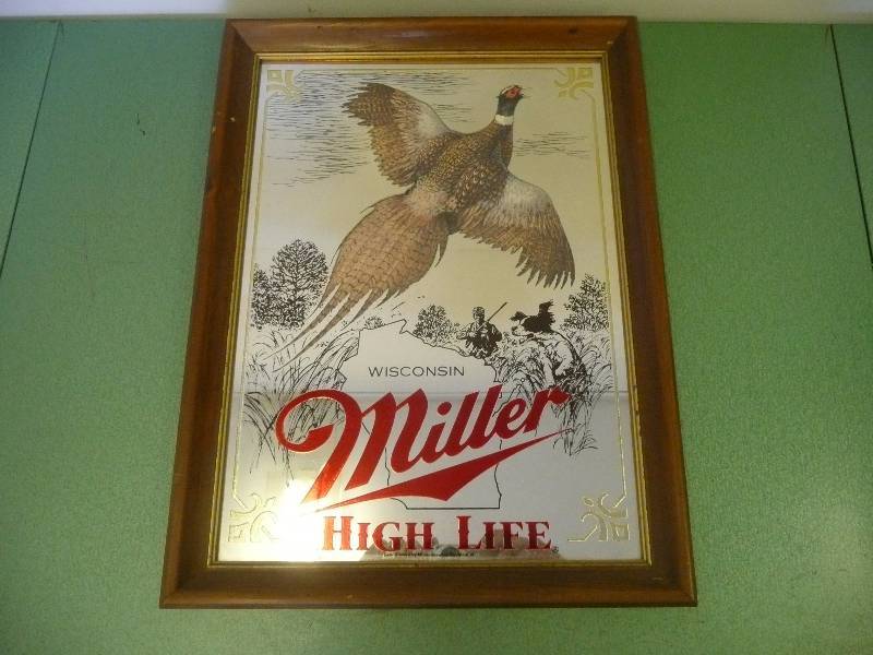 lot 42 image: Vintage Miller High Life Mirror Wisconsin Pheasant - Approx 15wide 20high - See Pictures