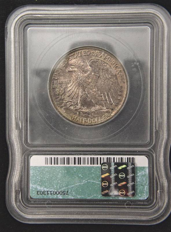lot 06 image: 1940 WALKING LIBERTY SILVER HALF DOLLAR MS65 ICG NICELY TONED