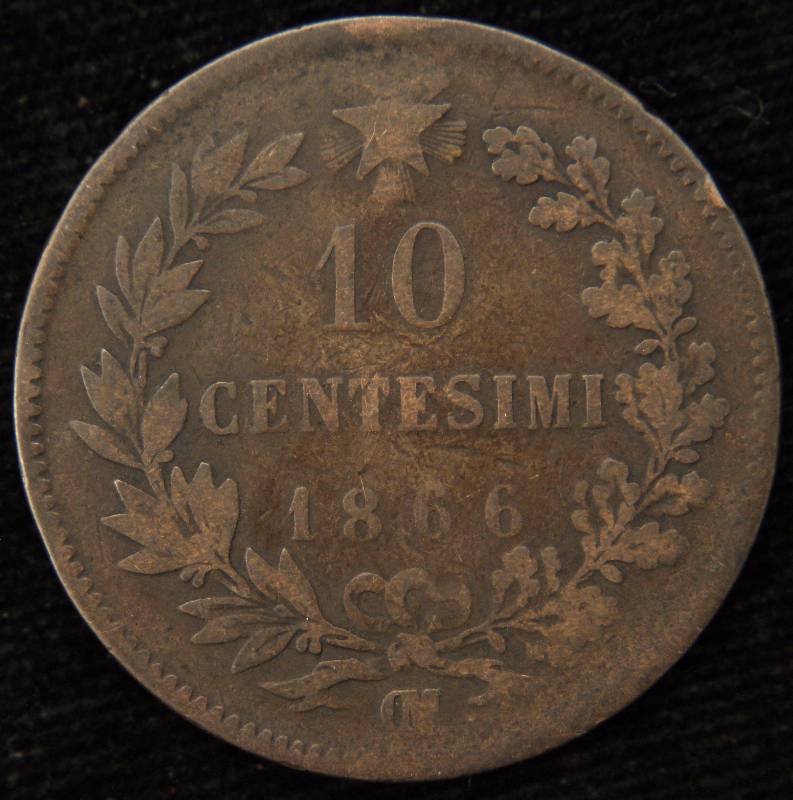 lot 17 image: 1866 ITALY 10 CENTESIMI VITTORIO EMANUELE II