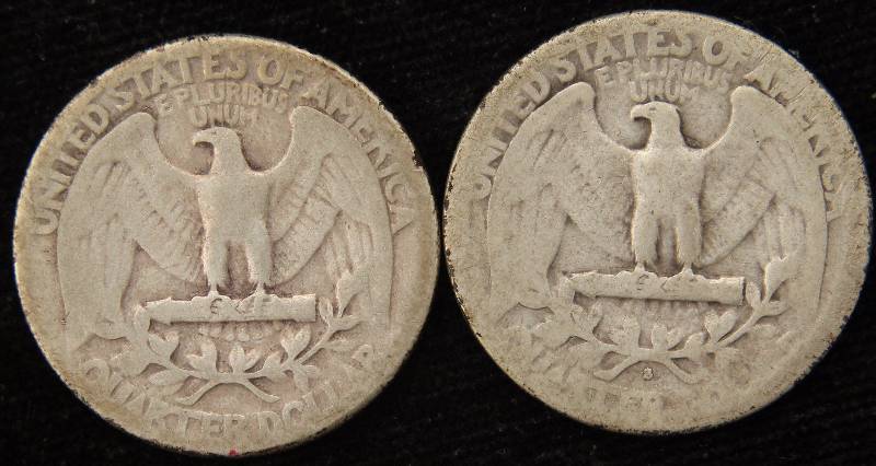 lot 20 image: GROUP OF 2 SILVER WASHINGTON QUARTERS 1940-S & 1941