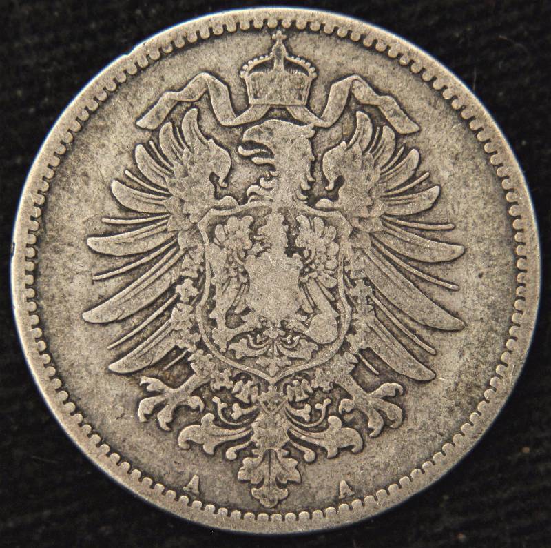 lot 24 image: 1876 GERMANY SILVER DEUTSCHES ONE MARK (5.55 GRAMS - 90% SILVER)