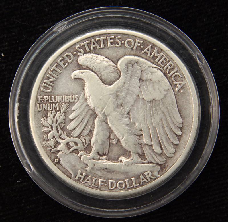lot 39 image: 1943-D WALKING LIBERTY SILVER HALF DOLLAR IN AIRTITE HOLDER
