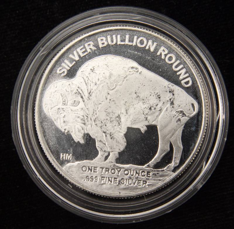 lot 44 image: 1 TROY OZ. .999 FINE SILVER INDIAN BUFFALO IN AIRTITE HOLDER