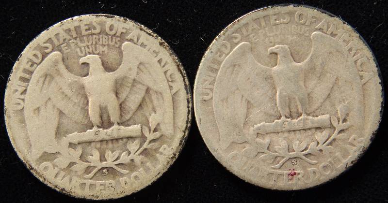 lot 57 image: GROUP OF 2 SILVER WASHINGTON QUARTERS 1942-S & 1945-S