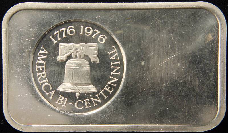 lot 58 image: 1 TROY OZ. .999 FINE SILVER BAR 1976 BICENTENNIAL WITH BUFFALO