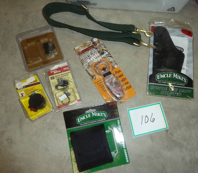 lot 106 image: hunters lot, gun holster, cartridge...
