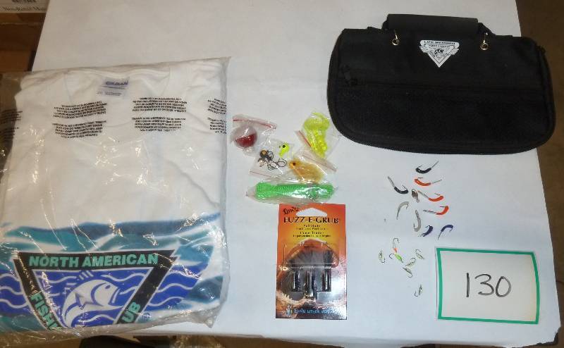 lot 130 image: Ice fishing jigs, grubs, tackle bag...