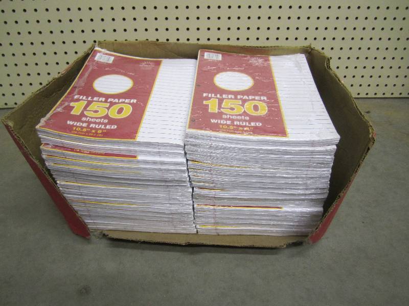 lot 41 image: Box of 150pk wide ruled filler pape...