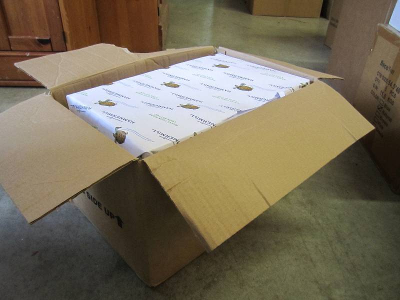 lot 54 image: Box of 5 reams of various 11x17 pr...