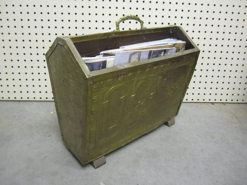 lot 143 image: Vintage Embosed Brass Magazine Hold...