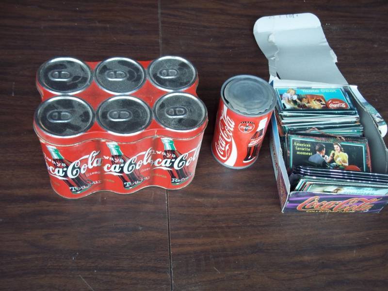 lot 49 image: Coca Cola Collectibles including tin, bank and cards