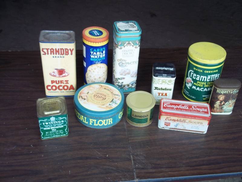 lot 54 image: Lot of Collectible tins including baking soda and creamette cans