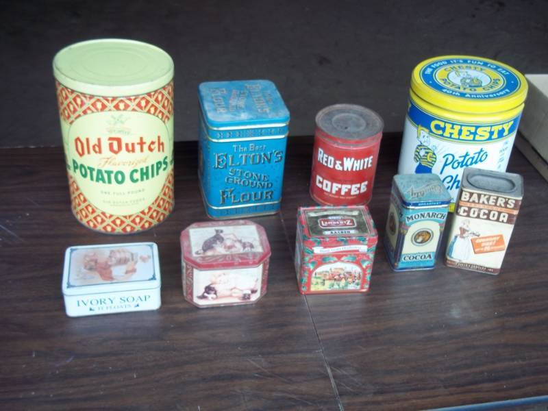 lot 60 image: Lot of Collectible tins including potato chips tins