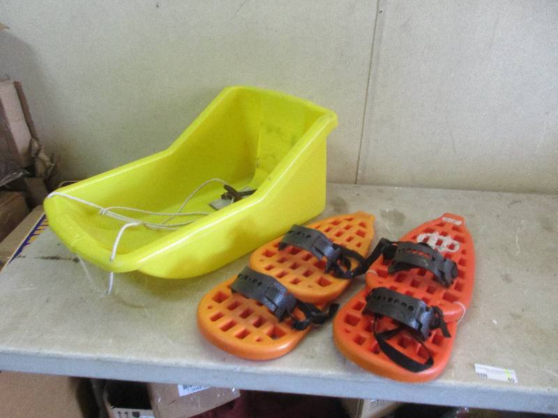 Sled and snowshoes