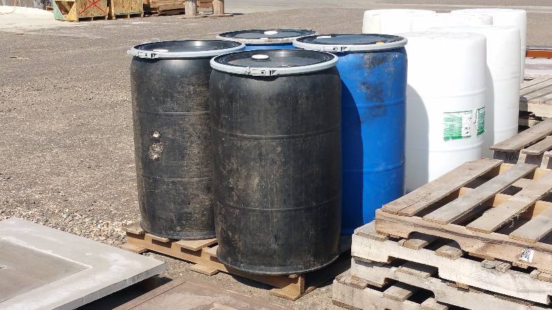 lot 79 image: (1) Black Lided 55 Gallon Heavy Duty Plastic Barrel