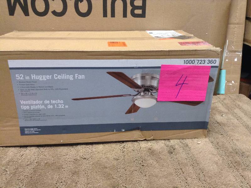Hampton Bay Hugger 52in. Brushed Nickel Ceiling Fan 1000723360  open box never used
