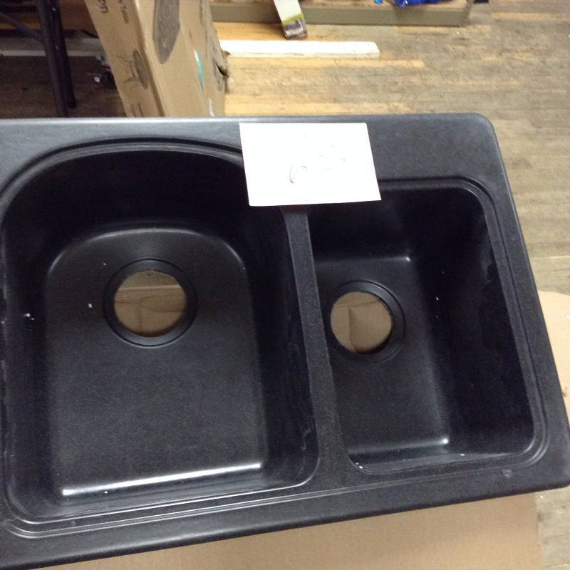 Dual Mount Composite 25 in. 1-Hole Double Basin Kitchen Sink in Black,Model # KS02518DB.015 open box never used