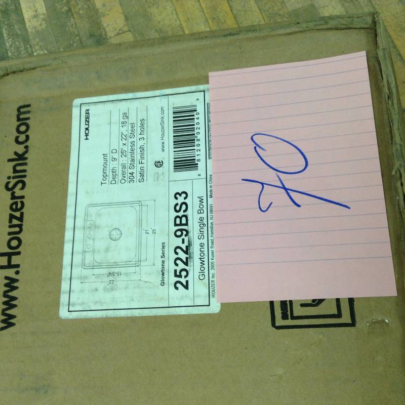 HOUZER Glowtone Series Drop-In Stainless Steel 25 in. 3-Hole Single Basin Kitchen Sink-2522-9BS3-1 open box never used