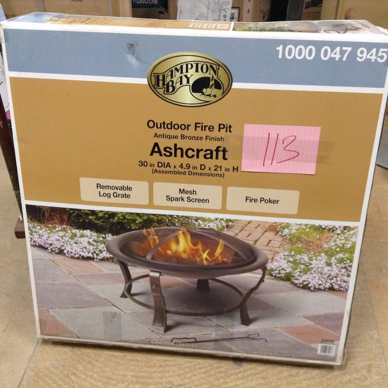 Hampton Bay Outdoor Fire Pits Ashcraft 30 in. Steel Round Fire Pit Antique bronz open box never used