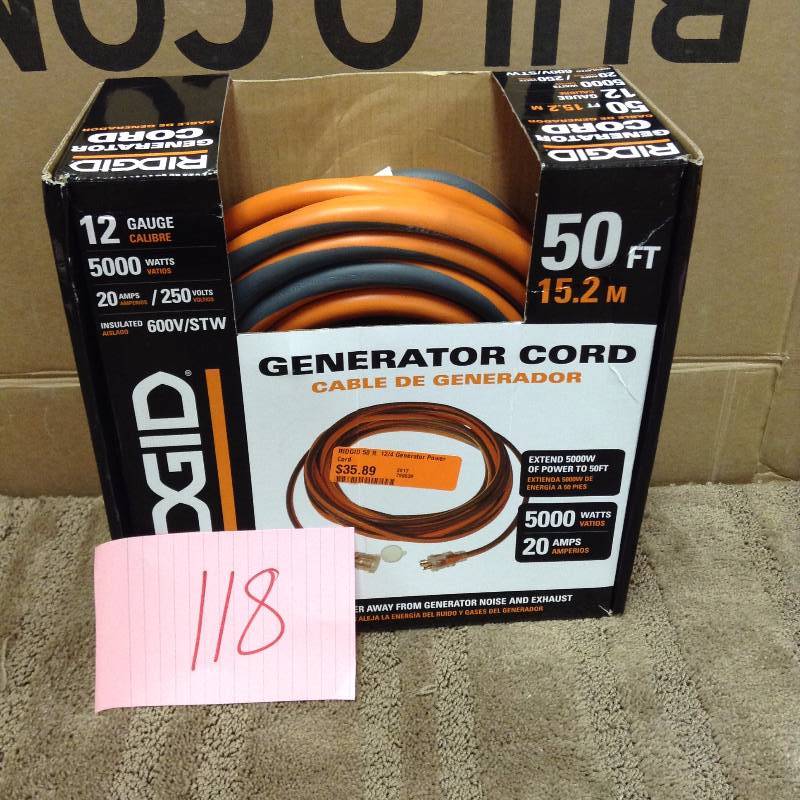 RIDGID Generators 50 ft. 124 Generator Cord 615-16046BB New