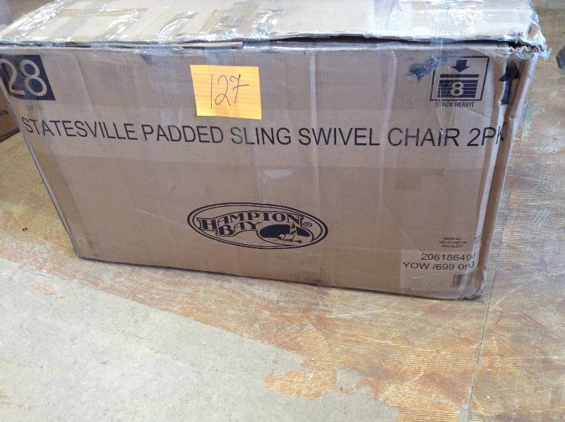 Hampton Bay Statesville Padded Sling Swivel Patio Dining Chair (2-Pack) open box never used
