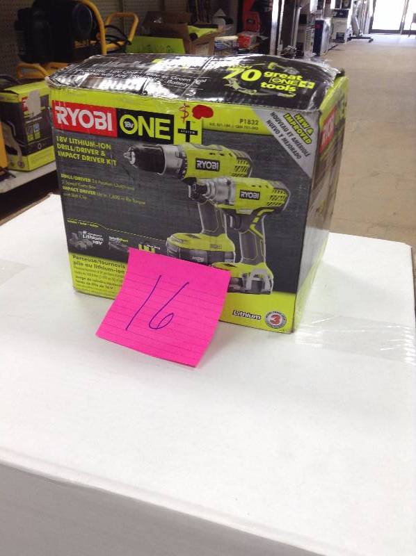 Ryobi P1832 18V One Handheld DrillDriver and Impact Driver Kit  in like New working conditions