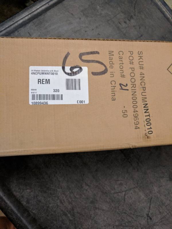 lot 65 image: McLeland Design 9 Market Umbrella with Bluetooth Speaker and Solar Light