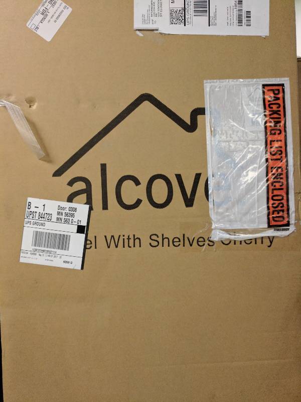 lot 90 image: alcove 4-Panel Folding Room Divider with Shelves - Cherry