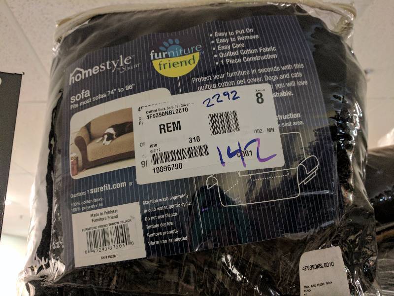 lot 142 image: Sure Fit Quilted Duck Pet Sofa Cover - Black