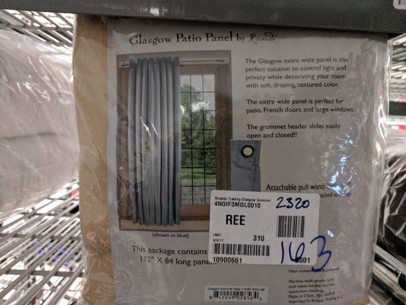 lot 163 image: Ricardo Trading Glasgow 112 x 84 Grommet Patio Panel - Gold Leaf