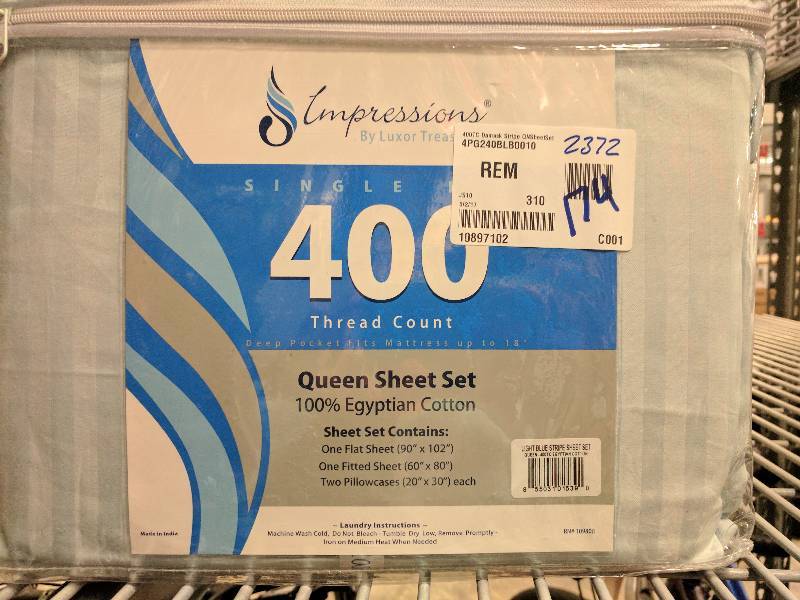 lot 174 image: 400TC Damask Stripe QUEEN Sheet Set Light Blue