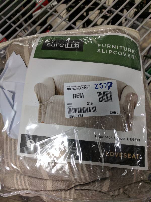 lot 179 image: Sure Fit Grainsack Stripe Loveseat Slipcover