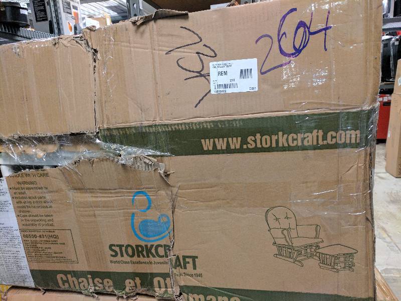 lot 264 image: Storkcraft Hoop Glider and Ottoman - Slate Gray Cushions Gray-White