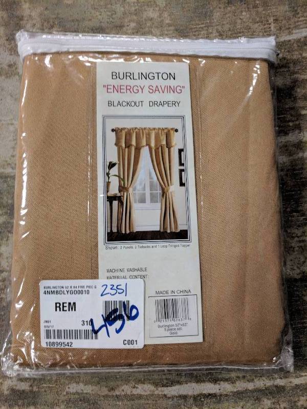 lot 456 image: United Burlington 52 x 63 Blackout 5-Pc. Window Panel Set - Gold