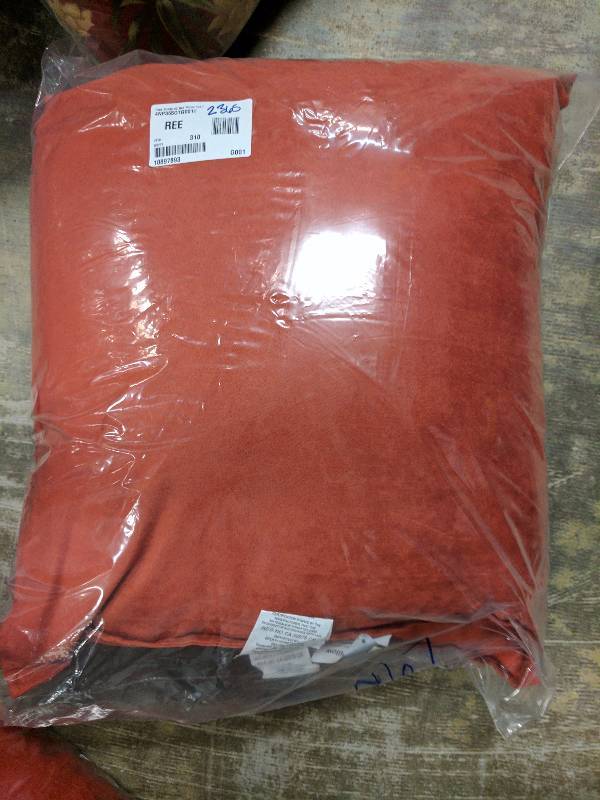 lot 467 image: Pair of Suede-Look 22 Decorative Pillows - Tangerine