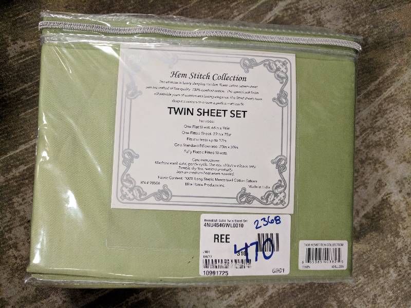 lot 470 image: 400 Thread Count Hemstitch Solid Sheet Set - Twin Willow