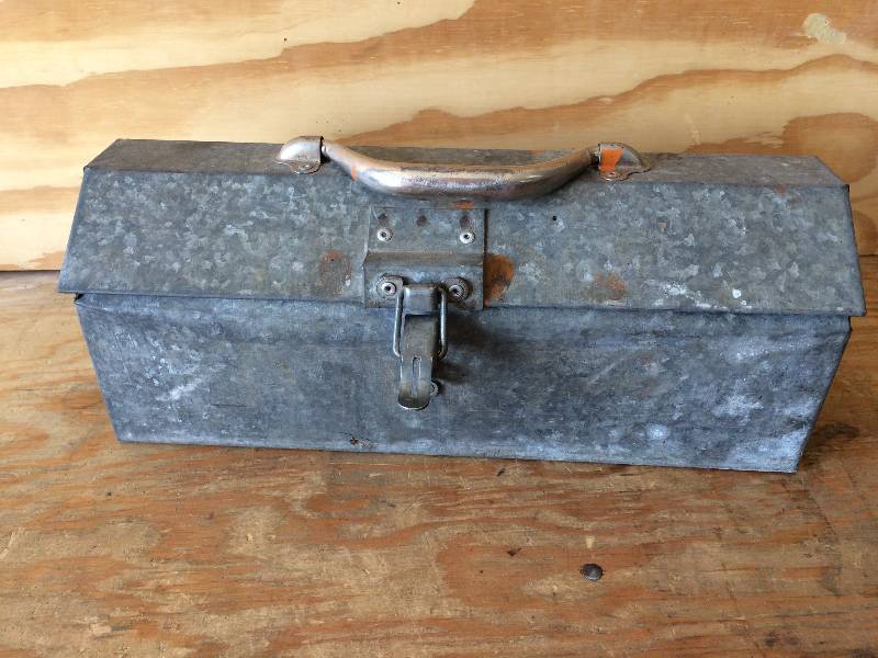 lot 11 image: Vintage Tool Box and  Toy Lawn Mower