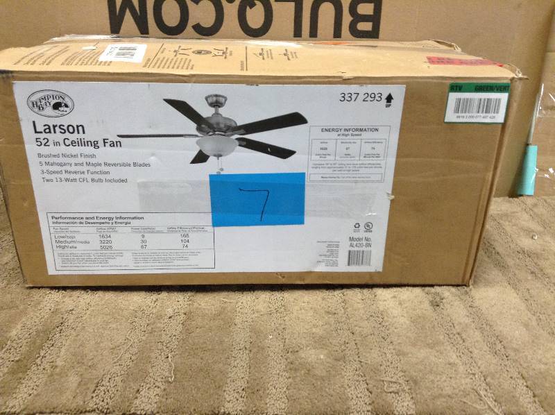 Hampton Bay Larson 52 In Brushed Nickel Ceiling Fan Model Al420